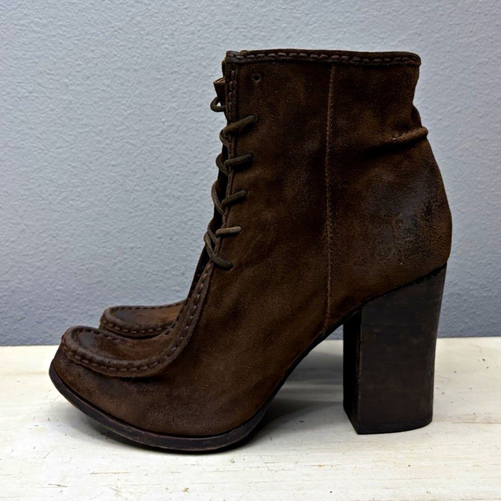 Frye Brown Suede Parker Moc Heeled Ankle Boots Size 10